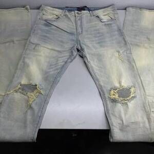 NEW TULONES men's stacked distressed flare jeans in light blue